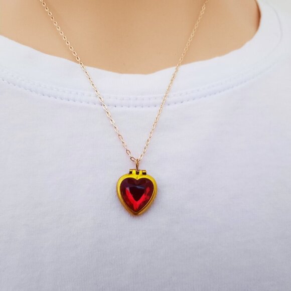 Vintage Locket Charm Necklace Red Heart Pendant Necklace Jewelry for Women - Picture 6 of 8